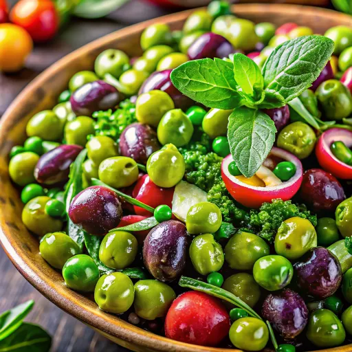 मसालेदार हर्ब्स के साथ हरी मटर और जैतून की चाट